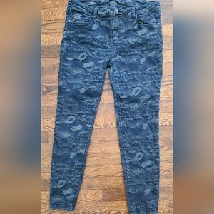 Women's Blue and Gray Camouflage Jeans